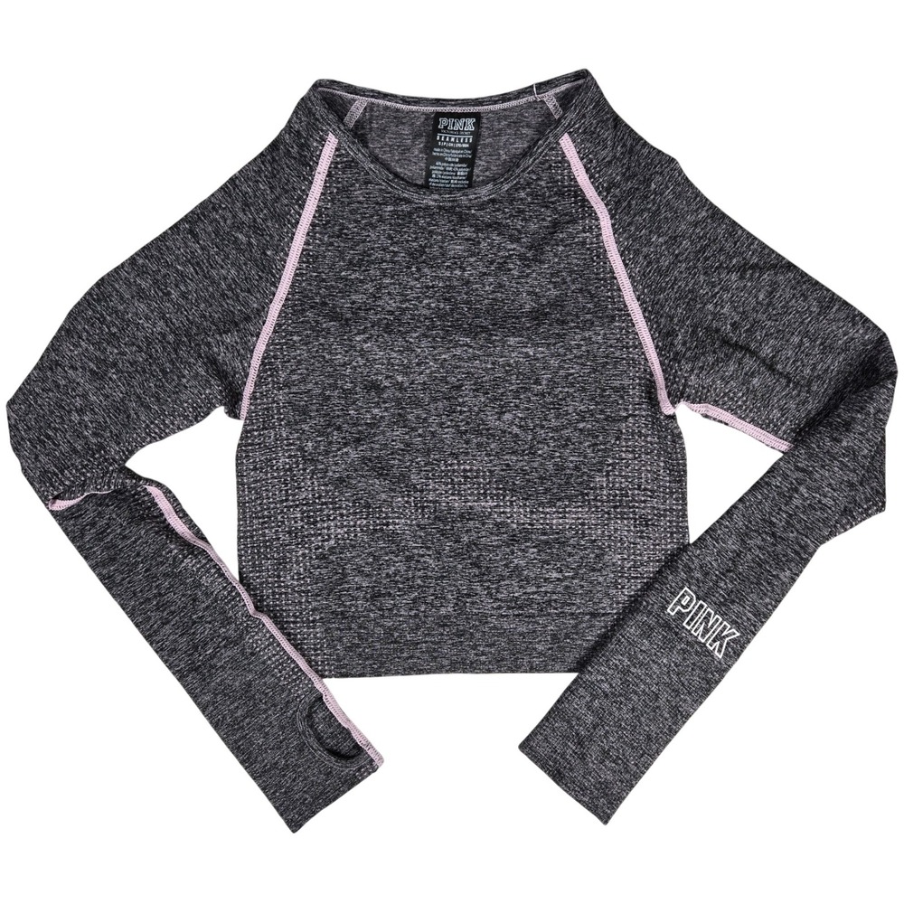 PINK Victoria's Secret Seamless Crop Top Long Sleeve Thumbhole Gym Workout S